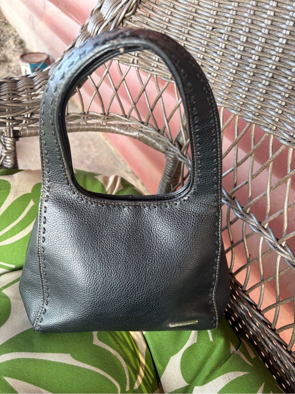 Vintage Nine & Co Whipstitch Faux Leather Clutch Handle Bag Purse Tote BoHo Y2K